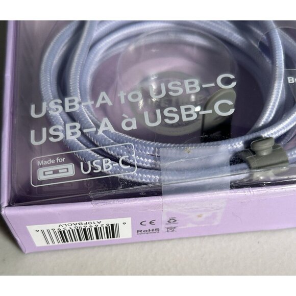 10ft USB-A to USB-C cord braided cable NEW - Picture 3 of 3